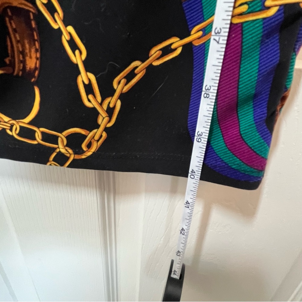 Lauren Ralph Lauren Black Sheath Dress with Gold and Blue Chain Print Size 12 - Picture 8 of 9